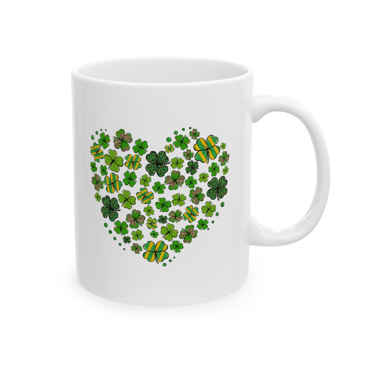 Shamrock Heart Ceramic 11oz Mug, Shamrocks In A Heart Design 11oz Mug