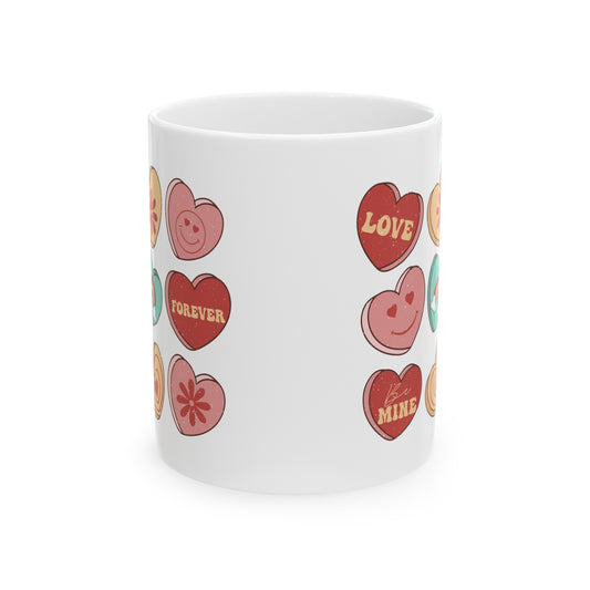 Conversation Heart Ceramic Mug 11oz, Valentines Day Love Mug, Sweethearts