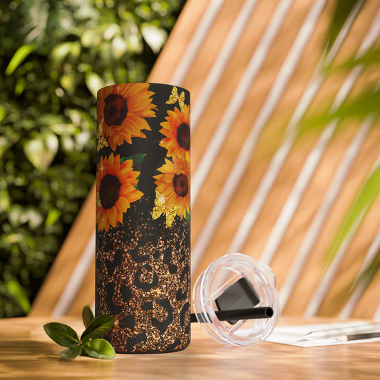 Sunflower Glitter Butterfly - 20 oz Matte Skinny Tumbler