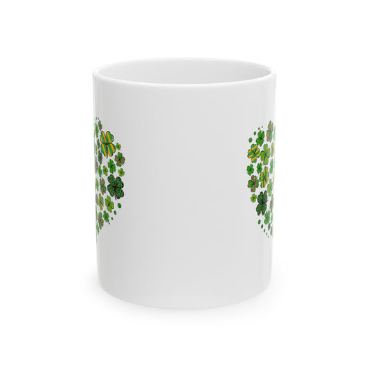 Shamrock Heart Ceramic 11oz Mug, Shamrocks In A Heart Design 11oz Mug