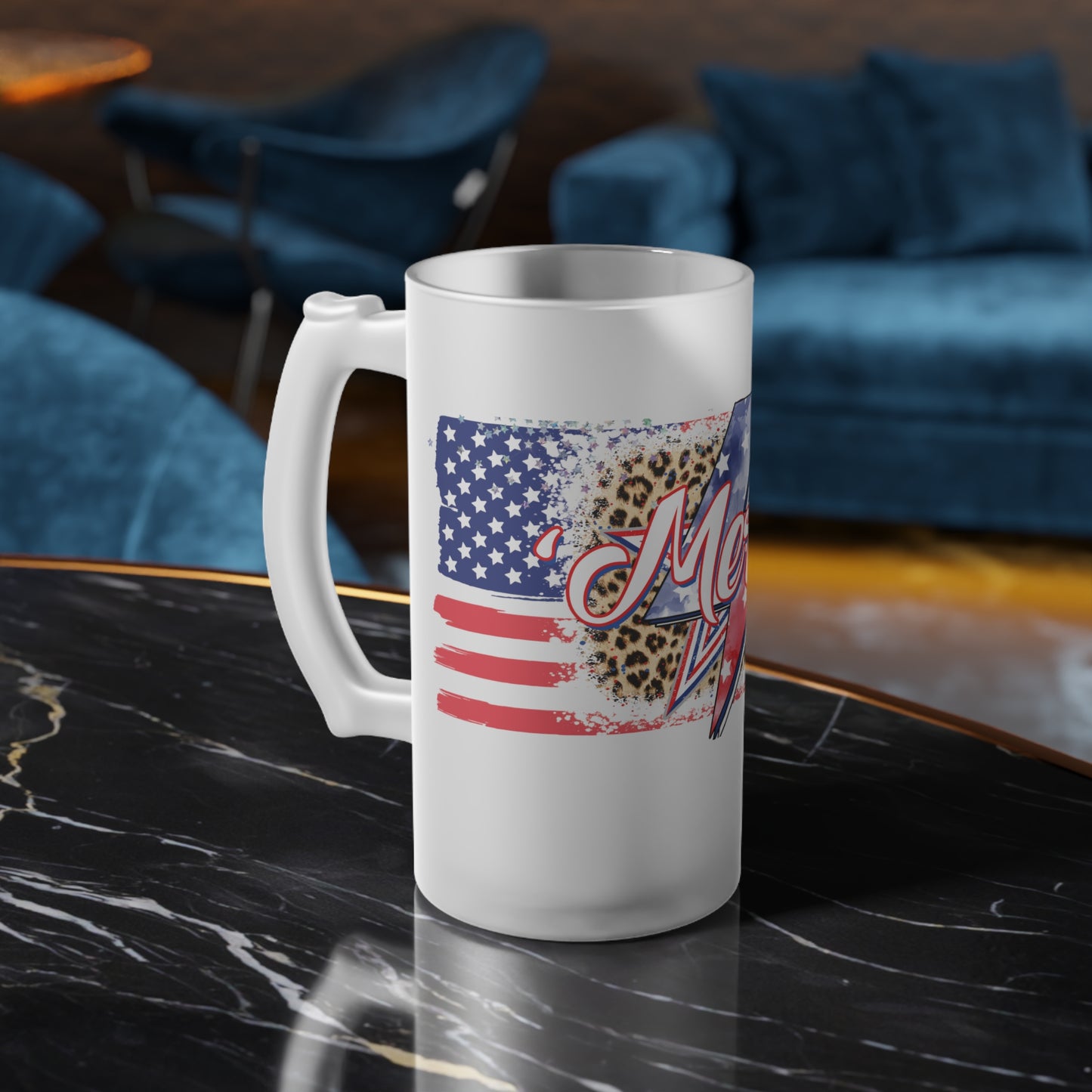 Merica Beer Mug - Frosted 16oz Glass Beer Mug