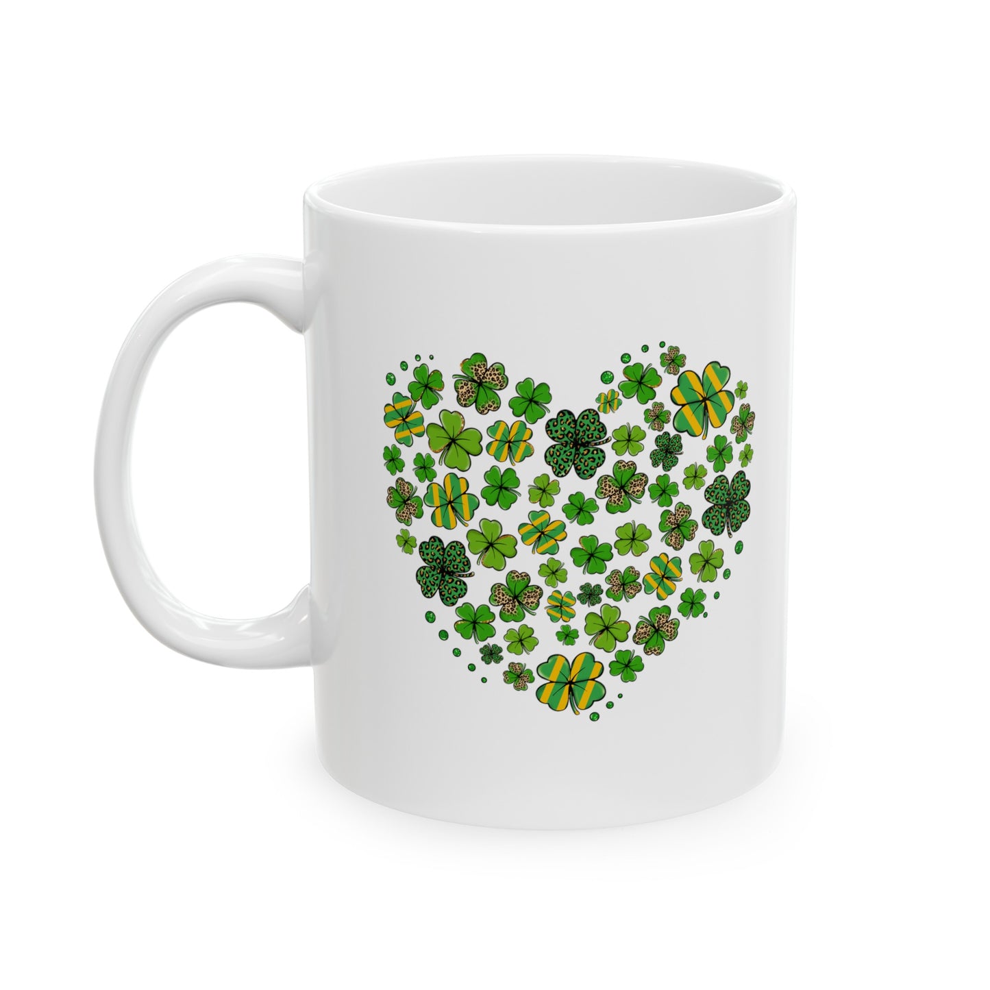 Shamrock Heart Ceramic 11oz Mug, Shamrocks In A Heart Design 11oz Mug