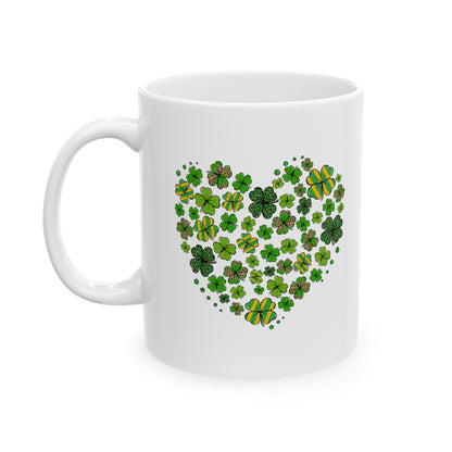 Shamrock Heart Ceramic 11oz Mug, Shamrocks In A Heart Design 11oz Mug