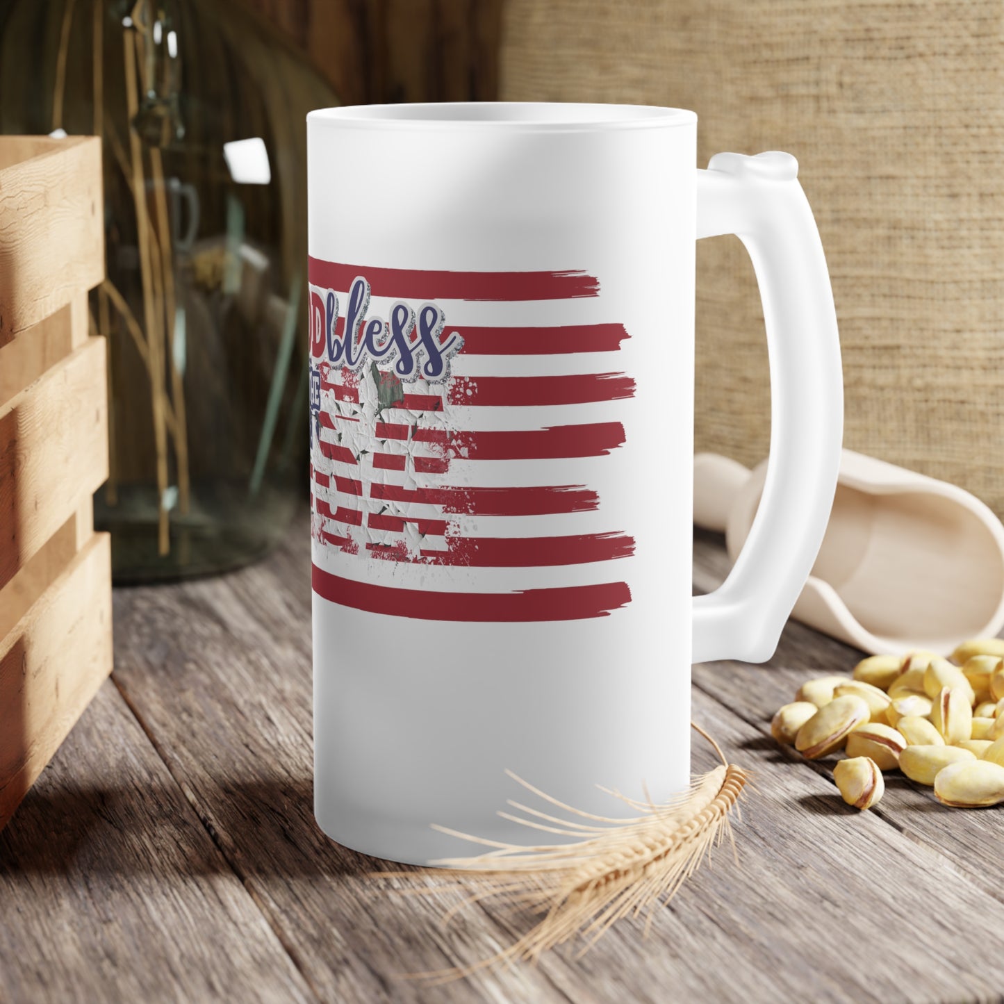 God Bless the USA - Frosted 16oz Glass Beer Mug