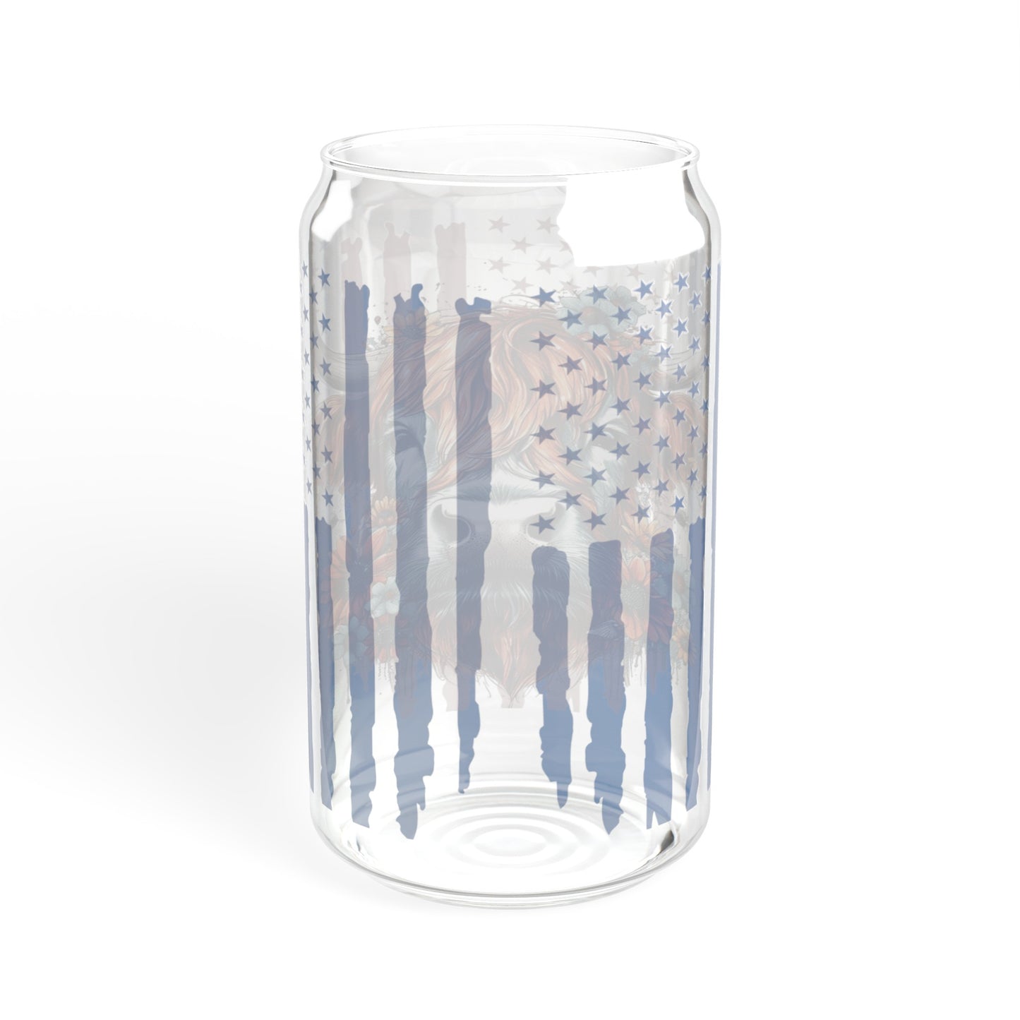 Highland Cow American Flag, Highland Cow Iced Coffee Can Glass, Flag, Glass Jar with Lid and Straw, 16oz Glass Cup, Libbey Cup, 4th of July