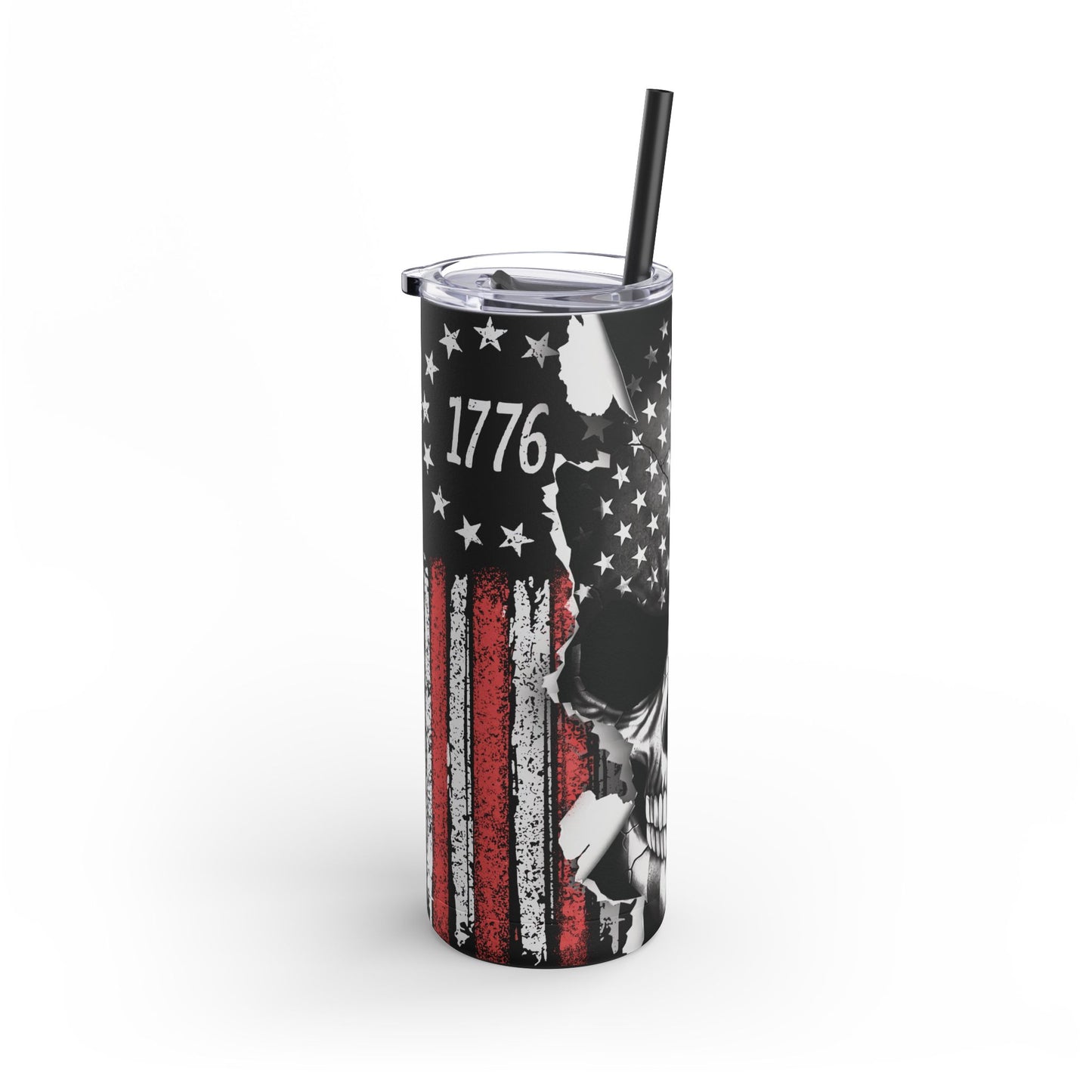 We The People, Skinny Tumbler, 20oz Matte Tumbler, 1776 Flag, We The People Skull Tumbler, Color Matching Straw, Patriotic Tumbler