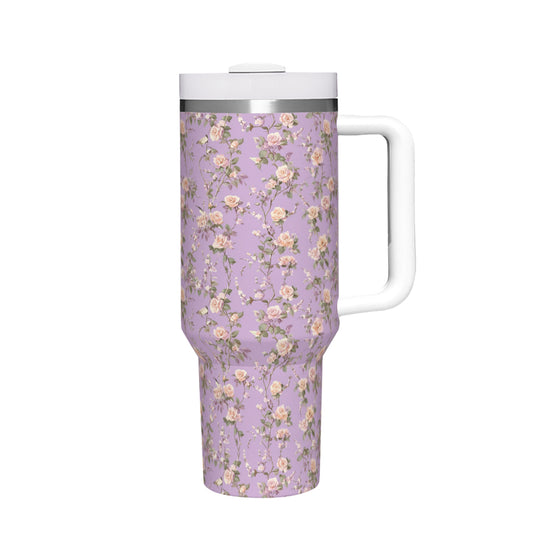 40oz Lavender Floral Stainless Steel Tumbler with Straw - Double-Walled Insulated Travel Mug