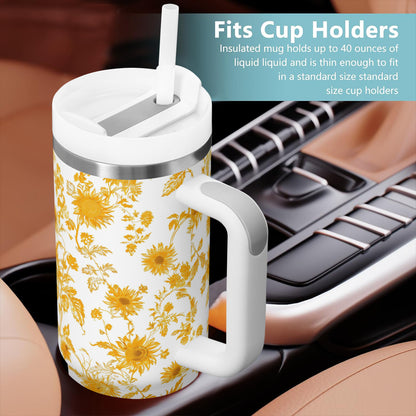 Sunflower 40oz Tumbler with Handle | Stainless Steel Insulated Cup | BPA-Free