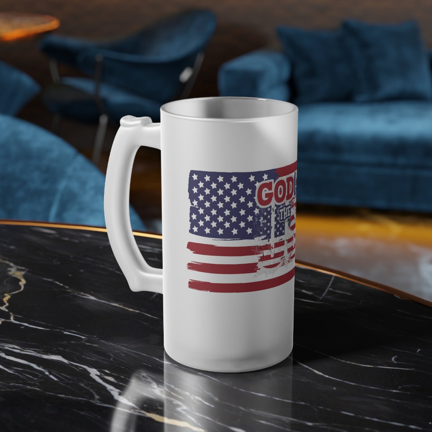 God Bless the USA - Frosted 16oz Glass Beer Mug