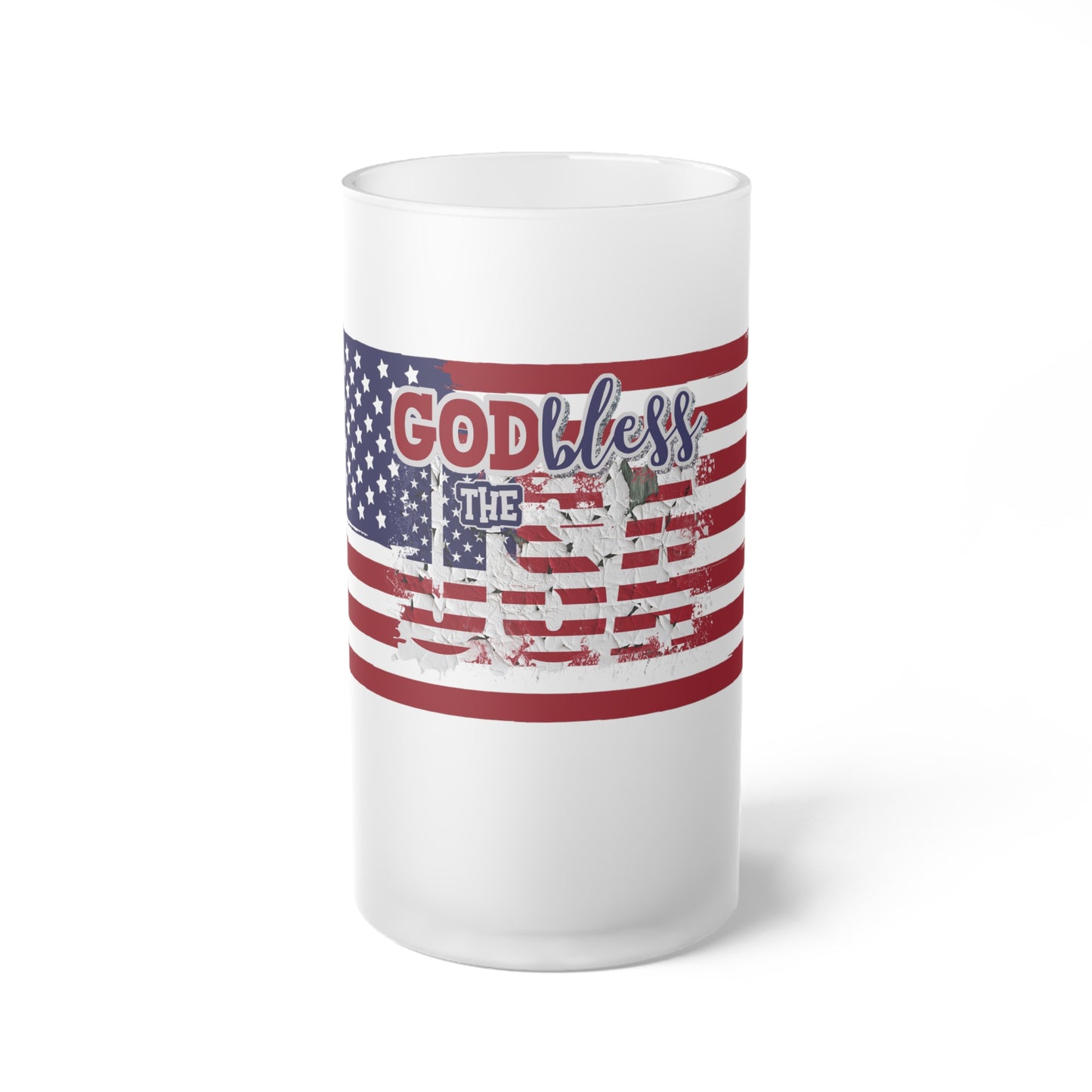 God Bless the USA - Frosted 16oz Glass Beer Mug