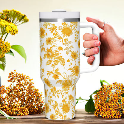 Sunflower 40oz Tumbler with Handle | Stainless Steel Insulated Cup | BPA-Free