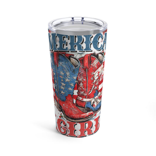 American Girl, Cowgirl Boots, 20oz. Tumbler, America Boots Tumbler, Red White and Blue Floral Tumbler