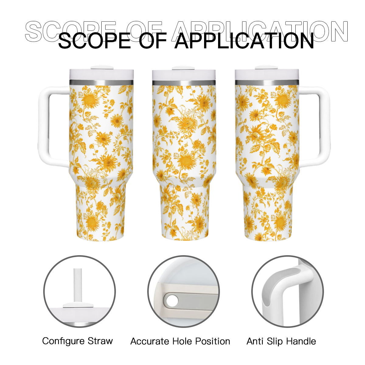 Sunflower 40oz Tumbler with Handle | Stainless Steel Insulated Cup | BPA-Free