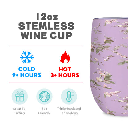 12oz Purple Floral Stainless Steel Stemless Wine Tumbler with Lid