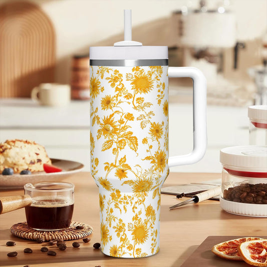 Sunflower 40oz Tumbler with Handle | Stainless Steel Insulated Cup | BPA-Free