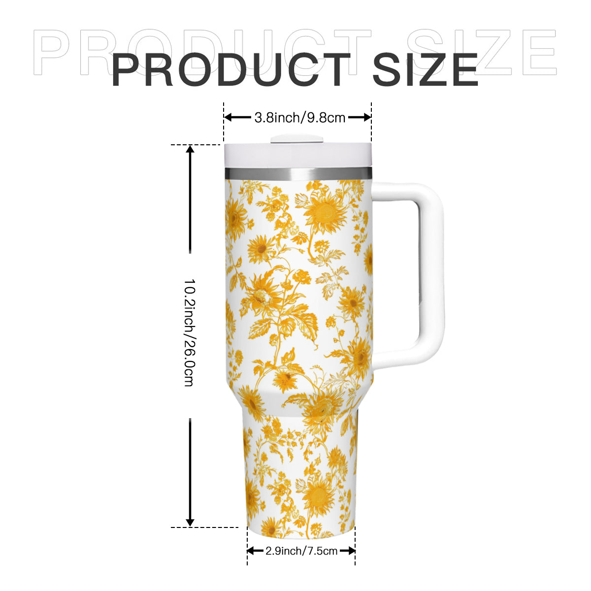 Sunflower 40oz Tumbler with Handle | Stainless Steel Insulated Cup | BPA-Free