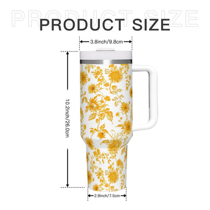 Sunflower 40oz Tumbler with Handle | Stainless Steel Insulated Cup | BPA-Free