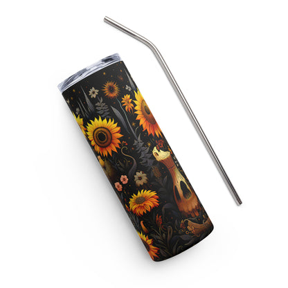 Witch Tumbler Featuring Sunflowers and Pumpkins 20oz Stainless steel tumbler