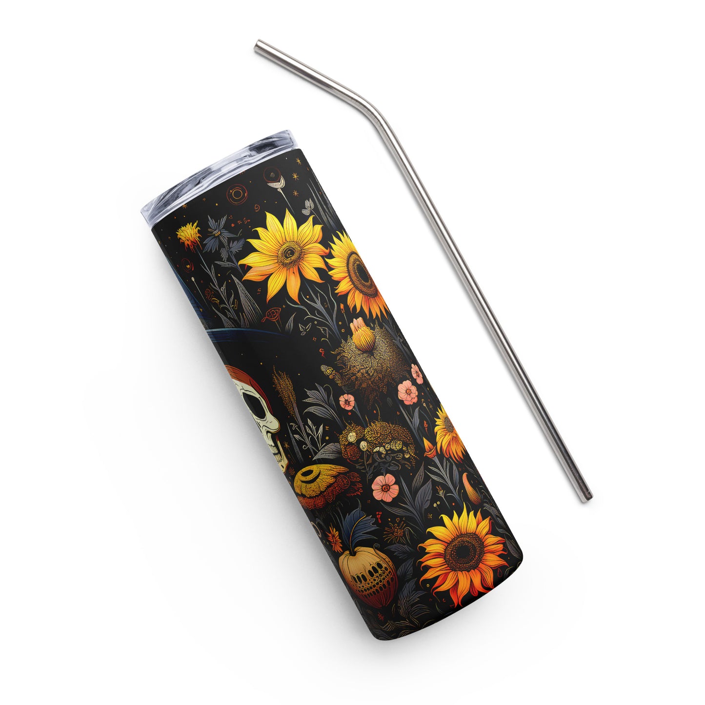 Witch Tumbler Featuring Sunflowers and Pumpkins 20oz Stainless steel tumbler