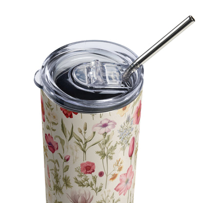 Vintage Floral Pink and Green - 20oz. Stainless steel tumbler