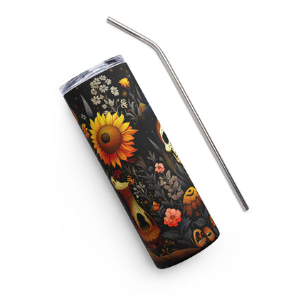 Witch Tumbler Featuring Sunflowers and Pumpkins 20oz Stainless steel tumbler